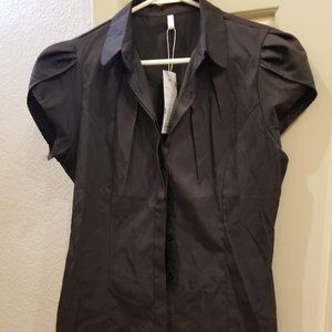 Women Pleated Button Down Shirt Tulip Sleeve